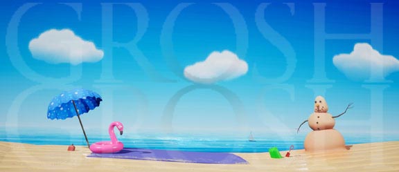 Frozen Snowman on the Beach Backdrop Projection
