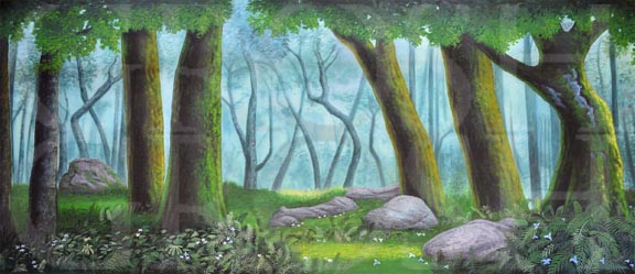 Mossy Forest with Large Rocks Backdrop Projection
