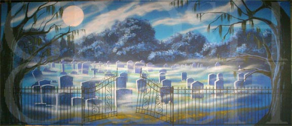 Addams Family Graveyard With Gate Backdrop Projection