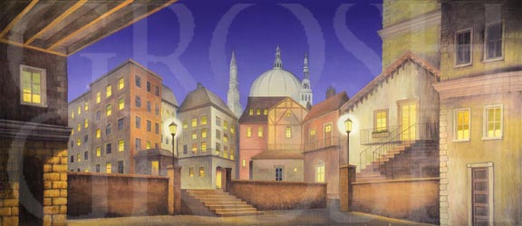 Christmas Carol Tenement Street Backdrop Projection