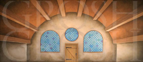 Fiddler on the Roof tavern interior backdrop projection