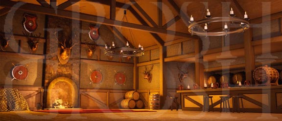 Fiddler on the Roof tavern interior backdrop projection