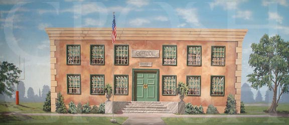 Hairspray High School Exterior Backdrop Projection