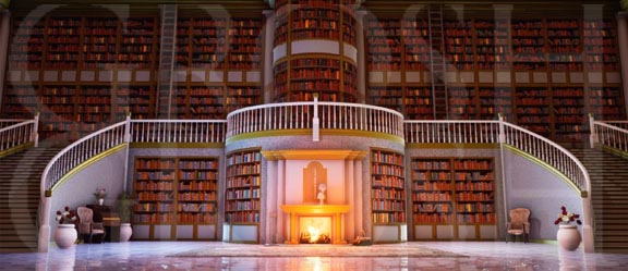 Legally Blonde library backdrop projection