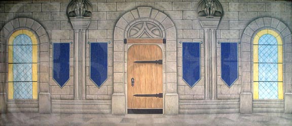 Shrek Castle Interior With Blue Banners Backdrop Projection