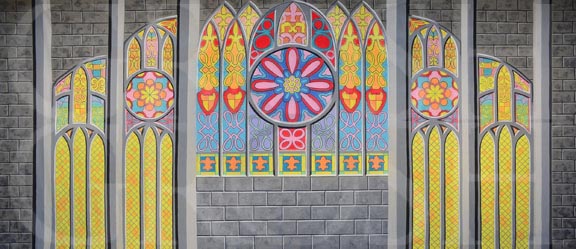 Shrek Church Interior With Stained Glass Backdrop Projection