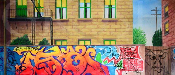 West Side Story Alley with Graffiti Backdrop Projection